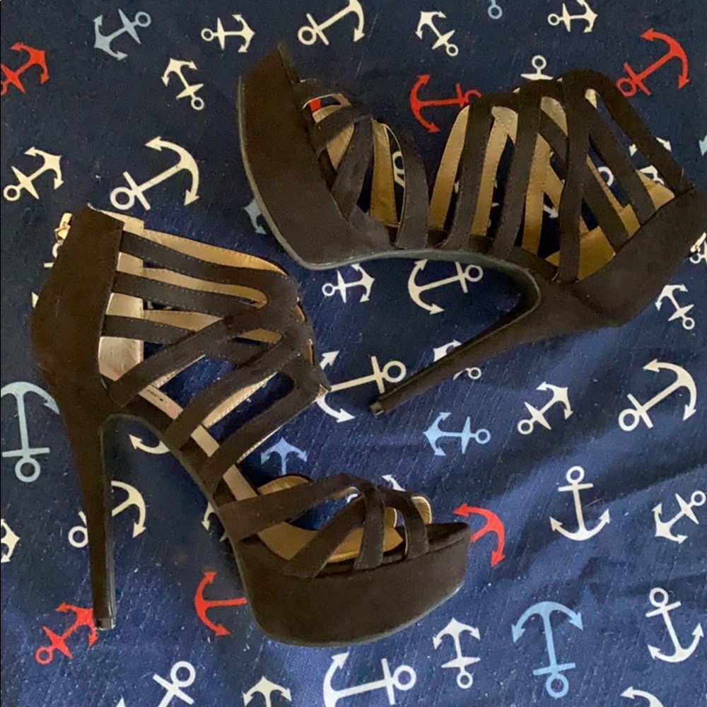 Black cage style heels